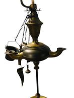 Mooie driepits koperen vintage olielamp antiek, Antiek en Kunst, Antiek | Koper en Brons, Ophalen of Verzenden