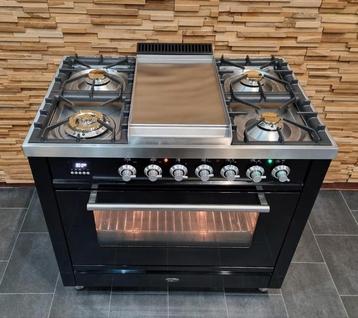 🔥Luxe Fornuis Boretti 90 cm hoogglans zwart oven 300 graden