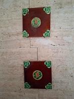 Twee Antieke Tegels Art Nouveau met Bladmotief, Antiek en Kunst, Antiek | Wandborden en Tegels, Ophalen of Verzenden
