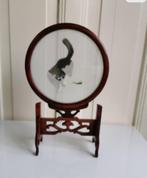 H 35 cm Vintage dubbelzijdig borduurkunstscherm kat & krekel, Ophalen of Verzenden, Huis en Inrichting