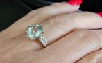 Gouden Vintage ring edelsteen aquamarijn en diamant.2025/157, Sieraden, Tassen en Uiterlijk, Ringen, Blauw, ., Ophalen of Verzenden
