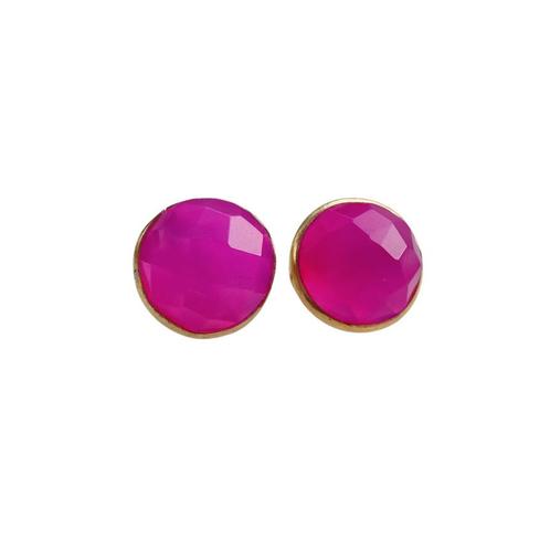 Roze chalcedoon Gold Plated 925 zilveren oorknopjes., Sieraden, Tassen en Uiterlijk, Oorbellen, Nieuw, Zilver, Roze, Verzenden