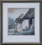 Bernardus Johannes Boeziek (1877-1954)- Boerenerf met kippen, Antiek en Kunst, Ophalen of Verzenden