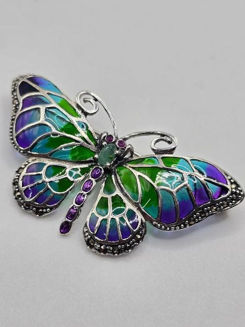 Echt zilveren vlinder Broche met Marcasiet, Sieraden, Tassen en Uiterlijk, Broches, Nieuw, Zilver, Zilver, Ophalen of Verzenden