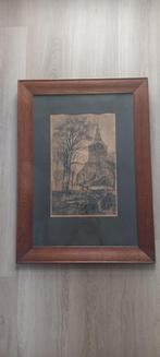 Ets, eiken lijst, kerk Hillegersberg, Rotterdam, Aart Bijl, Antiek en Kunst, Kunst | Etsen en Gravures, Ophalen