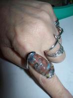 Ring Zilverkleur Schuine Meer kleur Steen Maat 19, Overige materialen, Verzenden, 19 tot 20, Nieuw