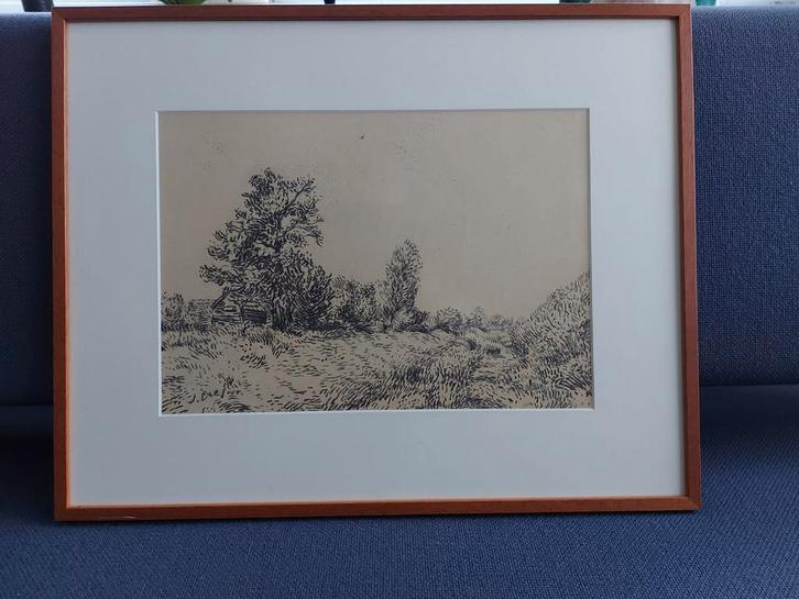 Ingelijste tekening Jan Gregoor De Cuykse Groep jaren 40-50, Antiek en Kunst, Kunst | Tekeningen en Foto's, Ophalen of Verzenden