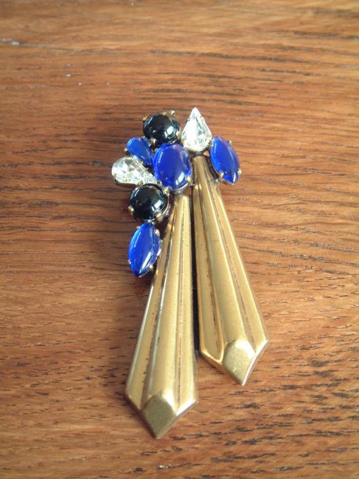 vintage grote hanger met blauwe-zwarte glas, Sieraden, Tassen en Uiterlijk, Kettinghangers, Ophalen of Verzenden