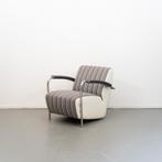 2x Leolux Scylla Fauteuil Laag Gestreepte Stof - Wit Leer, Huis en Inrichting, Niet ingevuld, Metaal, Niet ingevuld, 75 tot 100 cm