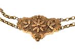 Antiek gouden schakelcollier, streekdracht Noord-Nederland., Verzenden, Goud, Ketting