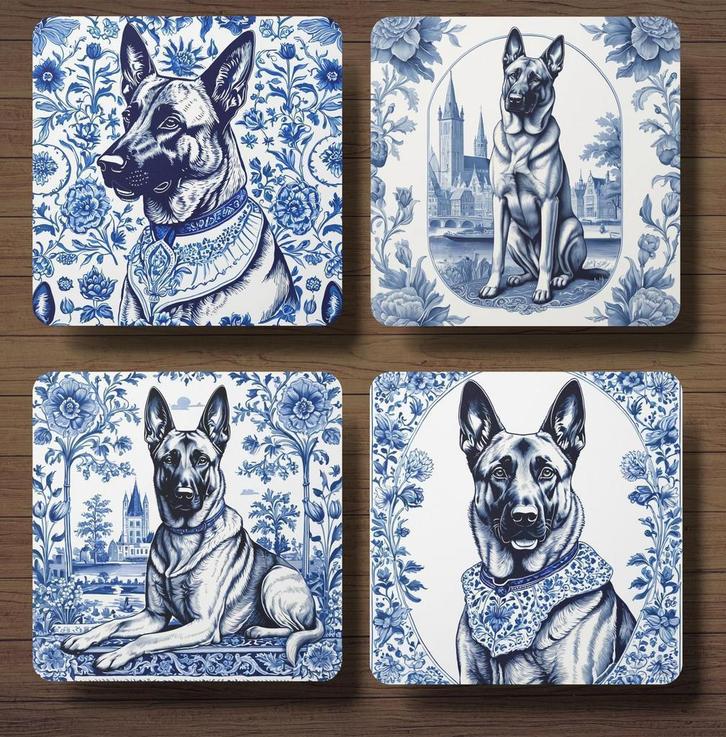 Mechelse Herder Delfts Blauw onderzetters met houder, Huis en Inrichting, Woonaccessoires | Onderzetters, Nieuw, Glas of Kopje