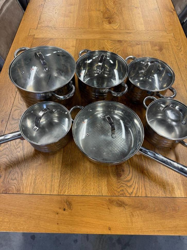 Blaumann pannenset, Huis en Inrichting, Keuken | Potten en Pannen, Gebruikt, Pannenset, Rvs, Inductieplaat, Ophalen