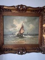 Oud schilderij olieverf boot op zee gesignerd, Ophalen of Verzenden