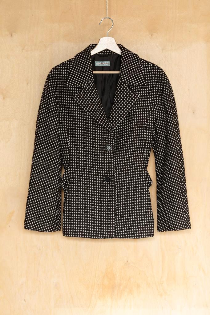 Turnover bruin 100% wollen blazer jasje, witte stippen 40 M, Kleding | Dames, Jasjes, Kostuums en Pakken, Zo goed als nieuw, Jasje
