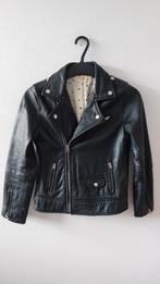 Mango black real leather biker jacket 140, Meisje, Gebruikt, Ophalen of Verzenden, Jas