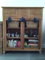 Massief eikenhouten kast met lades, glasdeuren, planken, Huis en Inrichting, Ophalen, Gebruikt, 100 tot 150 cm, 100 tot 150 cm