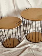 Bijzettafel opbergmand metaal met houten deksel, Huis en Inrichting, Tafels | Bijzettafels, 45 tot 60 cm, Modern, minimalistisch, geometrisch, Scandinavisch