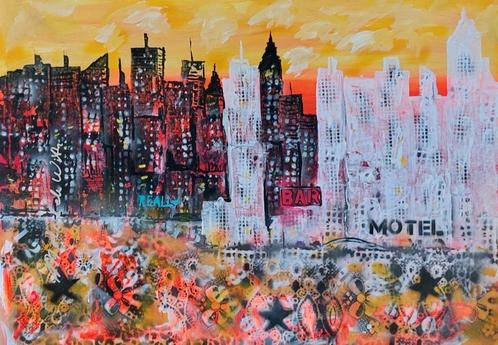 -BAR MOTEL- Marcel de With (1964)., Antiek en Kunst, Kunst | Schilderijen | Modern, Ophalen of Verzenden