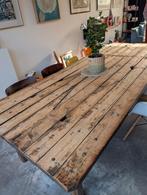 KARAKTERISTIEKE houten wagon-delen Tafel, Huis en Inrichting, Tafels | Eettafels, Ophalen, Gebruikt, 100 tot 150 cm, 200 cm of meer