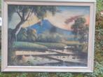 Schilderij Indonesië Java vulkaan sawa's gesigneerd, Antiek en Kunst, Ophalen