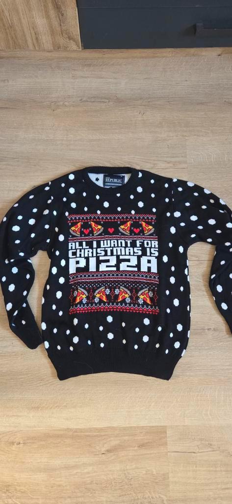 Kersttrui met Pizza - Maat M, Kleding | Heren, Truien en Vesten, Zo goed als nieuw, Maat 48/50 (M), Zwart, Ophalen of Verzenden