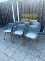 6 grijze tuinstoelen met kussens (kuipstoelen), Ophalen of Verzenden, Zo goed als nieuw