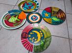 Handbeschilderde decoratieve borden - Unieke kunst, Overige materialen, Gebruikt, Schaal, Rond