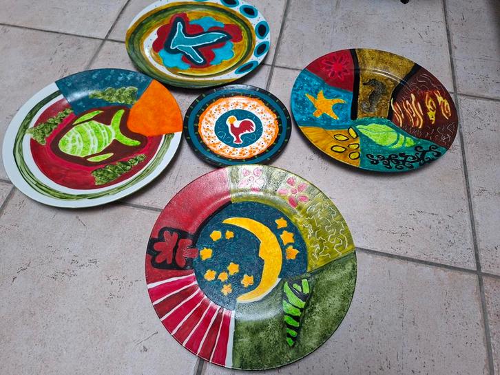 Handbeschilderde decoratieve borden - Unieke kunst, Huis en Inrichting, Woonaccessoires | Schalen en Manden, Gebruikt, Schaal