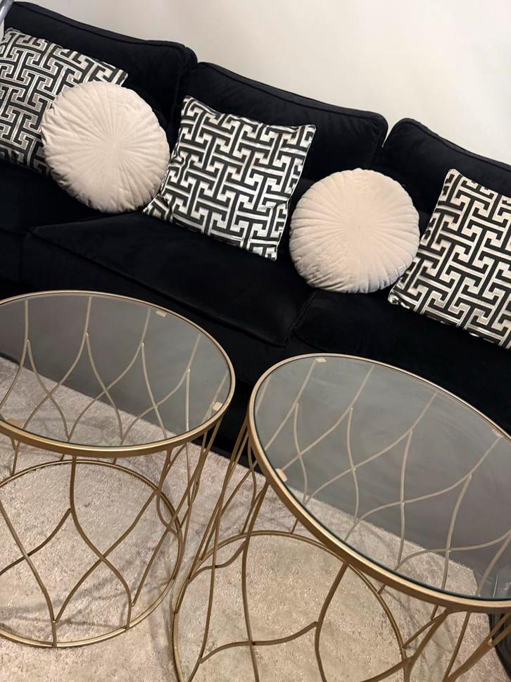 Luxe Salontafel Set - Goud & Glas - Bijzet Tafels, Huis en Inrichting, Tafels | Bijzettafels, Nieuw, Rond, 45 tot 60 cm, Minder dan 55 cm