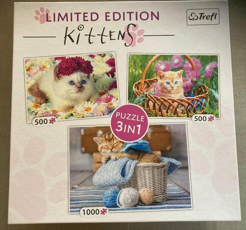 3 kittens puzzels van 500 en 1000 stukjes (limited edition), Hobby en Vrije tijd, Denksport en Puzzels, Zo goed als nieuw, Legpuzzel