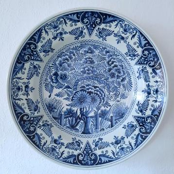 groot antiek Delfts Blauw bord - handbeschilderd - Ø 36 cm beschikbaar voor biedingen