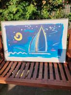 Zeefdruk zeilboot, Ophalen, Schilderij, 50 tot 75 cm
