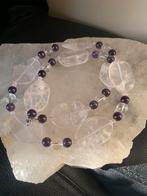 Rozenkwarts amethist bergkristal gouden driehoek uniek SALE, Sieraden, Tassen en Uiterlijk, Kettingen, Paars, Nieuw, Ophalen of Verzenden