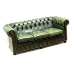 Vintage Chesterfield bank leer jaren '60 '70 retro, Huis en Inrichting, Banken | Bankstellen, Gebruikt, Verzenden, Driepersoons