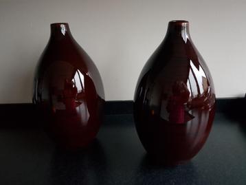 Vensterbank set 32cm hoge keramiek vazen gestreept glazuur  beschikbaar voor biedingen