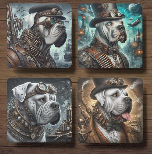 Argentijnse Dog Steampunk onderzetters met houder, Huis en Inrichting, Woonaccessoires | Onderzetters, Nieuw, Glas of Kopje, Ophalen of Verzenden
