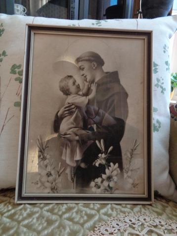 Brocante Devotieprent S. Antonio in Lijst ** Mimosa ** beschikbaar voor biedingen