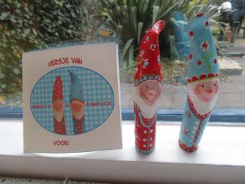 Hompeltje en Pompeltje 2 kabouters van papier maché + versje beschikbaar voor biedingen