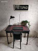 Brocante antieke tafel uniek zwart met wijnrood werktafel, Ophalen of Verzenden
