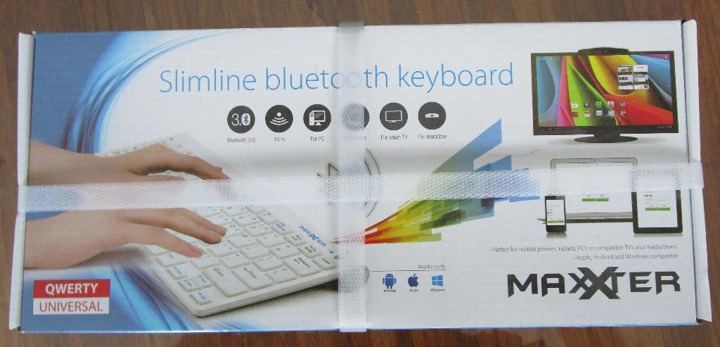 Maxxter Slimline Bluetooth Toetsenbord – QWERTY, Universeel, Computers en Software, Toetsenborden, Nieuw, Qwerty, Draadloos, Multimediatoetsen