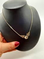 A697 Prachtige zilveren ketting goudkleur parel saffier, Sieraden, Tassen en Uiterlijk, Antieke sieraden, Ophalen of Verzenden