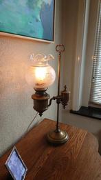 oude koperen olielamp met kap en verlichting, Antiek en Kunst, Ophalen of Verzenden