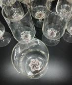 12 Vintage Glazen met Roosmotief - 16cm, Ophalen of Verzenden