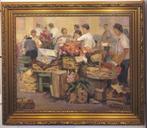 Joseph TILLEUX, markt in Menton, Antiek en Kunst, Kunst | Schilderijen | Klassiek, Ophalen of Verzenden
