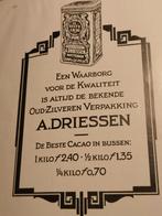 1929, A.DRIESSEN CACAO, BLIK, BUS, Verzamelen, Ophalen of Verzenden, Gebruikt, Reclamebord
