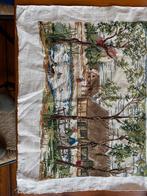 Antiek Handgemaakt Wandkleed Landschap Tafereel Textielkunst, Ophalen of Verzenden