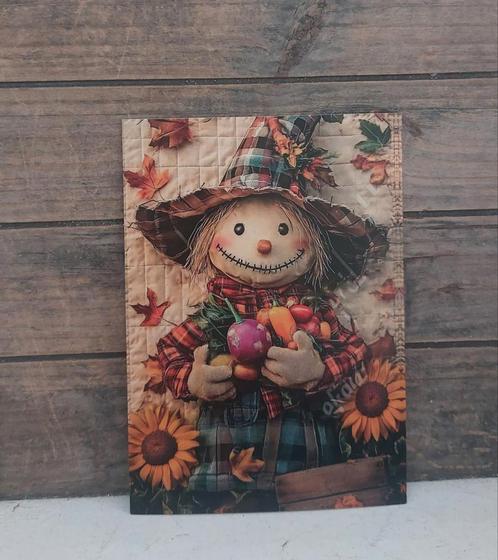 Kaart vrolijke vogelverschrikker met groente & zonnebloemen, Verzamelen, Ansichtkaarten | Themakaarten, Ongelopen, 1980 tot heden