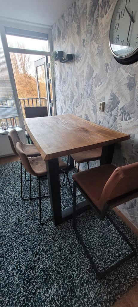 Bartafel met 6 stoelen - Hoogte 110 cm, Huis en Inrichting, Tafels | Eettafels, Gebruikt, 100 tot 150 cm, 150 tot 200 cm, Vijf personen of meer