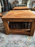 2 teakhouten tafels met manden, Huis en Inrichting, Tafels | Salontafels, Ophalen, Gebruikt, 50 tot 100 cm, Vierkant