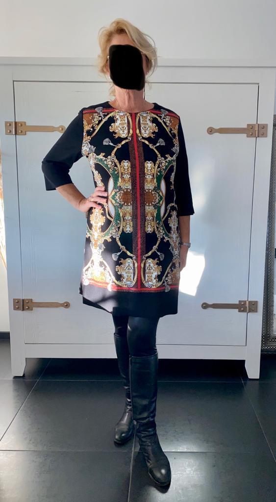 Zwart goud rood chain print midi jurk dress Zara ladys XL 42, Kleding | Dames, Jurken, Nieuw, Maat 42/44 (L), Overige kleuren